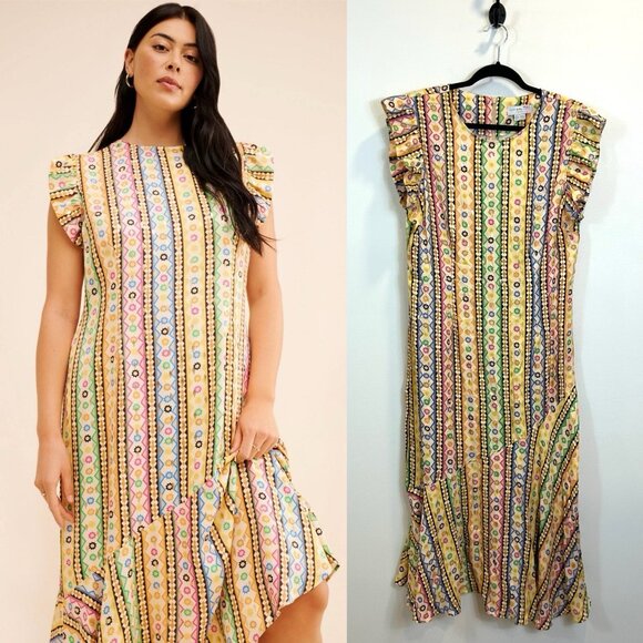 Anthropologie Never Fully Dressed Size 12 Remi Midi Dress Colorful Printed - Picture 1 of 16